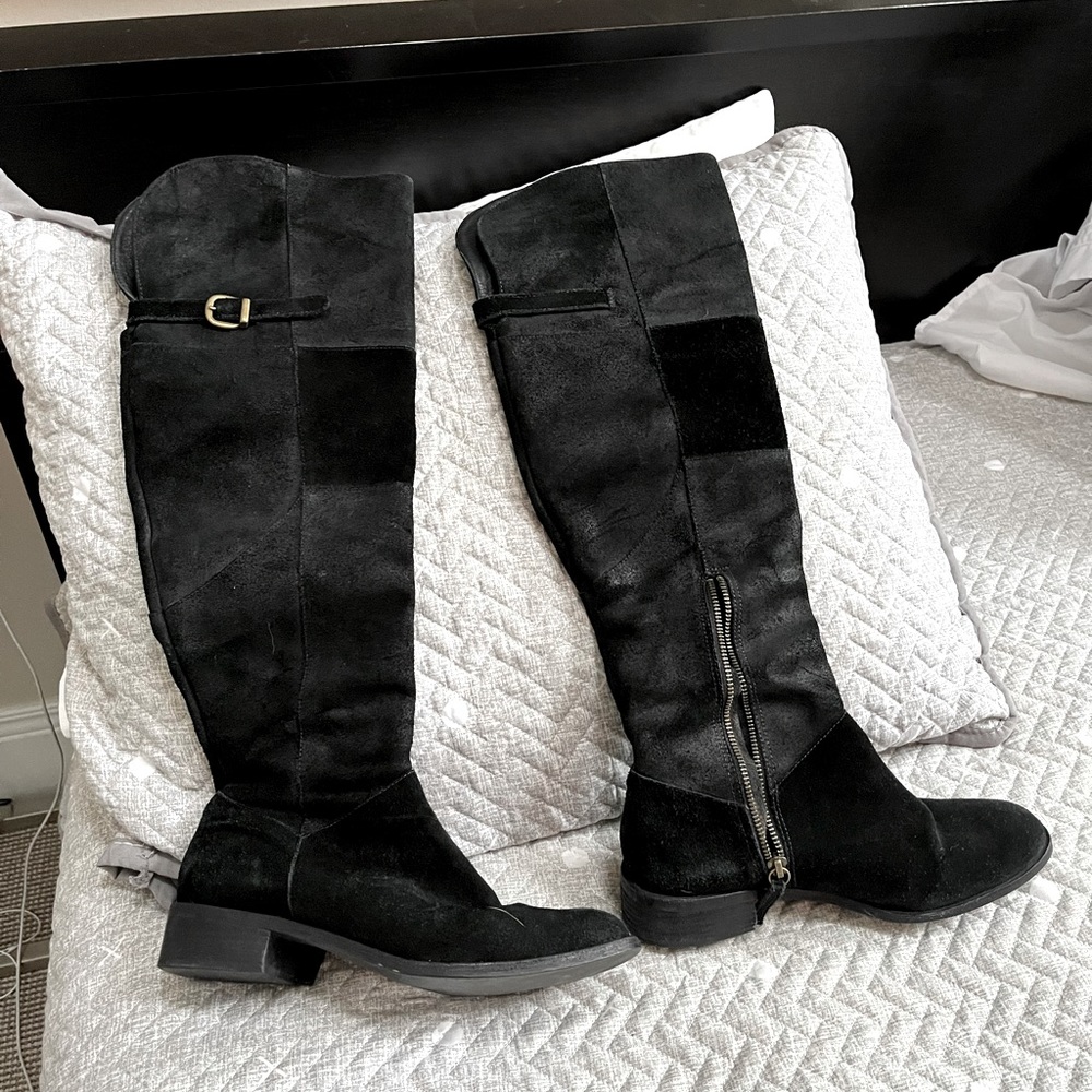 Black suede over the knee boots